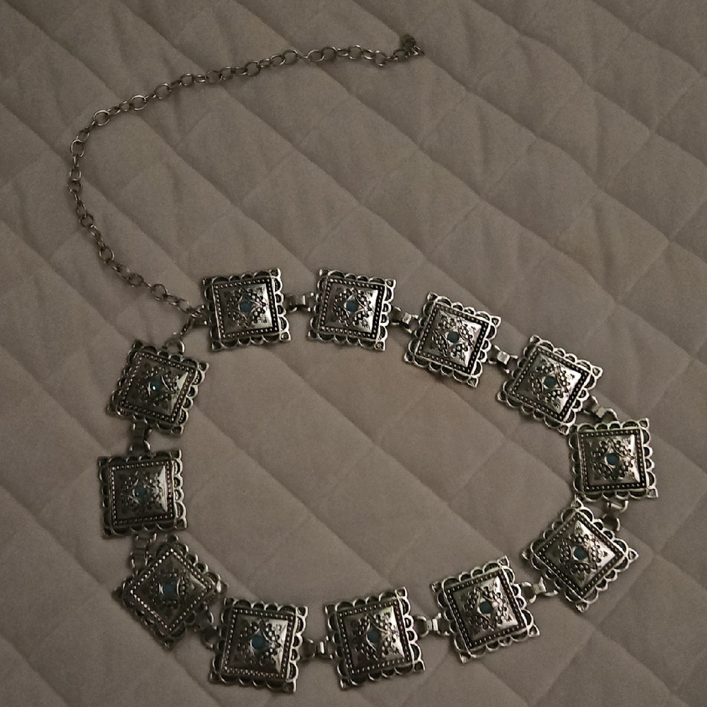 Silver and Blue Geometric Belt